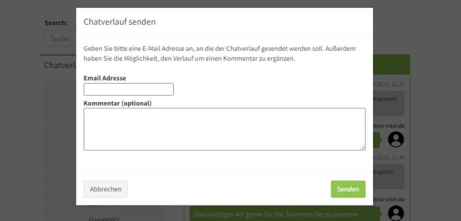 Screenshot vom Live-Chat per Email